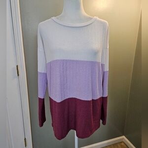 Vine & Love Women's Size Medium Colorblock Long Sleeve Top White Purple Burgundy